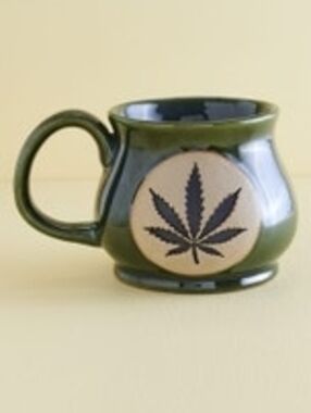 Green Ceramic Mug with Marijuana Leaf Emblem 26oz
